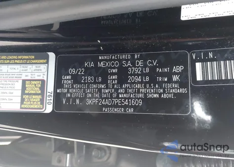 2023 Kia Forte Lxs z USA, uszkodzony, nr VIN 3KPF24AD7PE541609